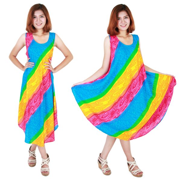 Rainbow Bohemian Casual Beach Sundress Round Size XS-XXL up to 2X bw195-0