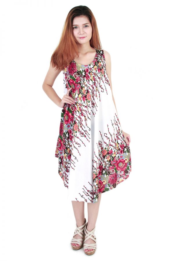 Floral Bohemian Casual Beach Sundress Round Size XS-XXL up to 2X White bw05w-7584