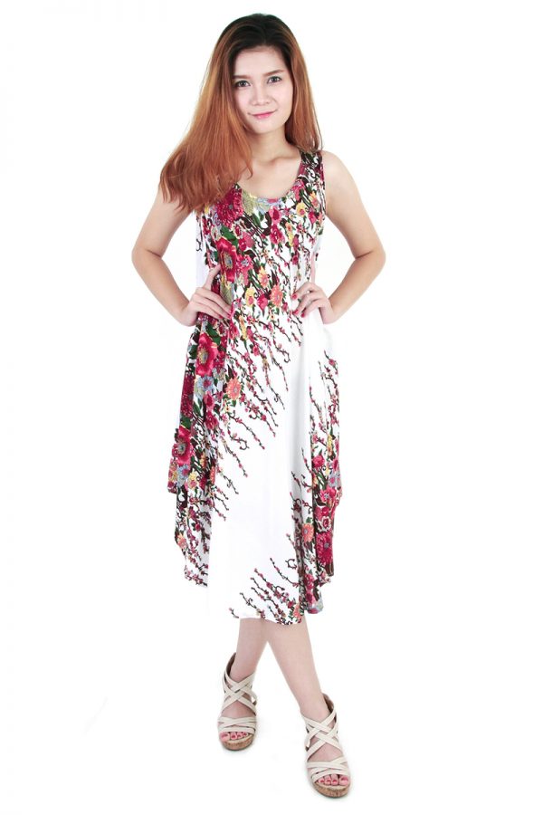 Floral Bohemian Casual Beach Sundress Round Size XS-XXL up to 2X White bw05w-7583