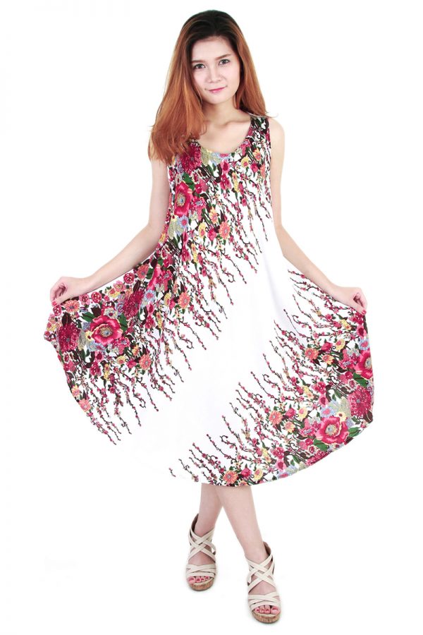 Floral Bohemian Casual Beach Sundress Round Size XS-XXL up to 2X White bw05w-7585