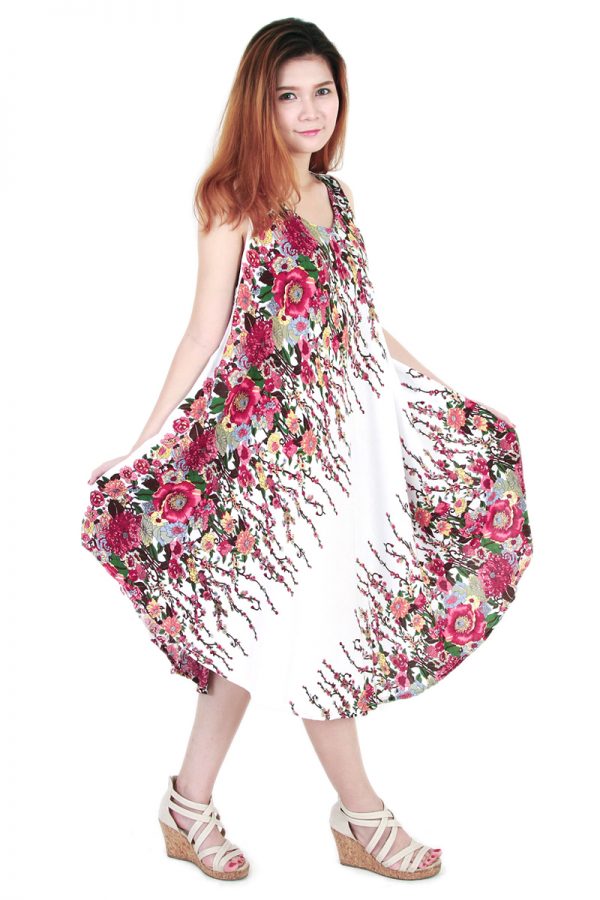 Floral Bohemian Casual Beach Sundress Round Size XS-XXL up to 2X White bw05w-7582