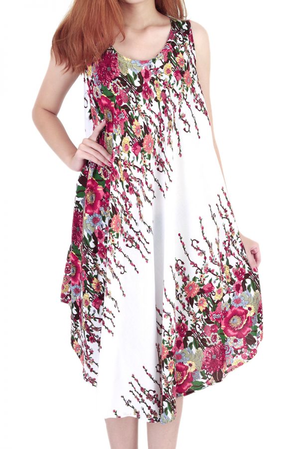 Floral Bohemian Casual Beach Sundress Round Size XS-XXL up to 2X White bw05w-7588