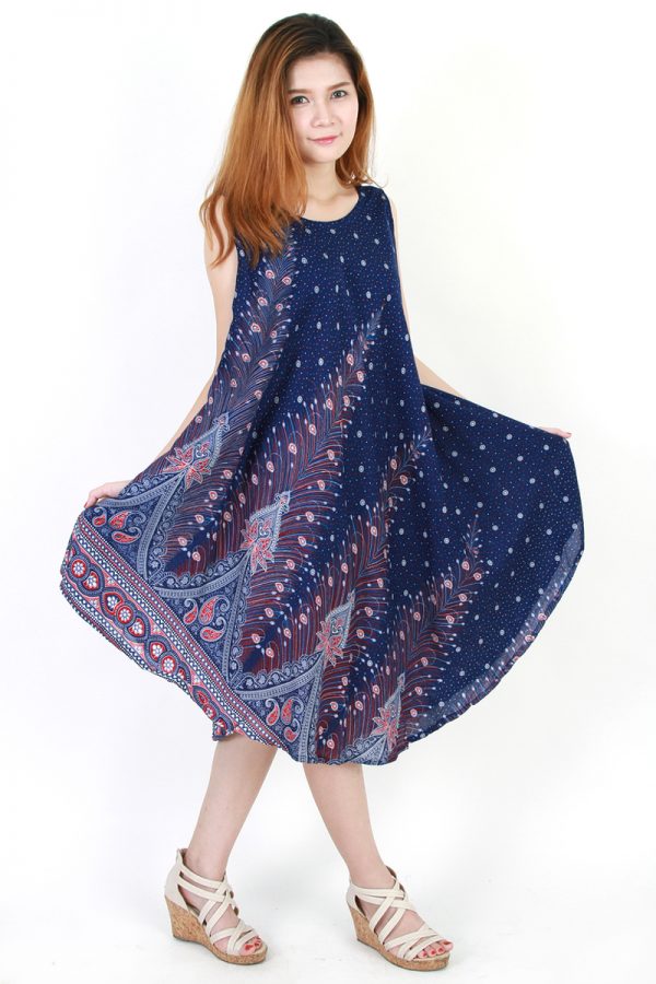 Peacock Bohemian Casual Beach Sundress Round Size XS-XXL up to 3X Blue bw06s-5192