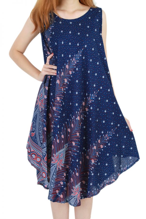 Peacock Bohemian Casual Beach Sundress Round Size XS-XXL up to 3X Blue bw06s-5194