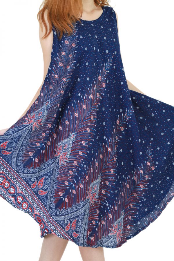 Peacock Bohemian Casual Beach Sundress Round Size XS-XXL up to 3X Blue bw06s-5193