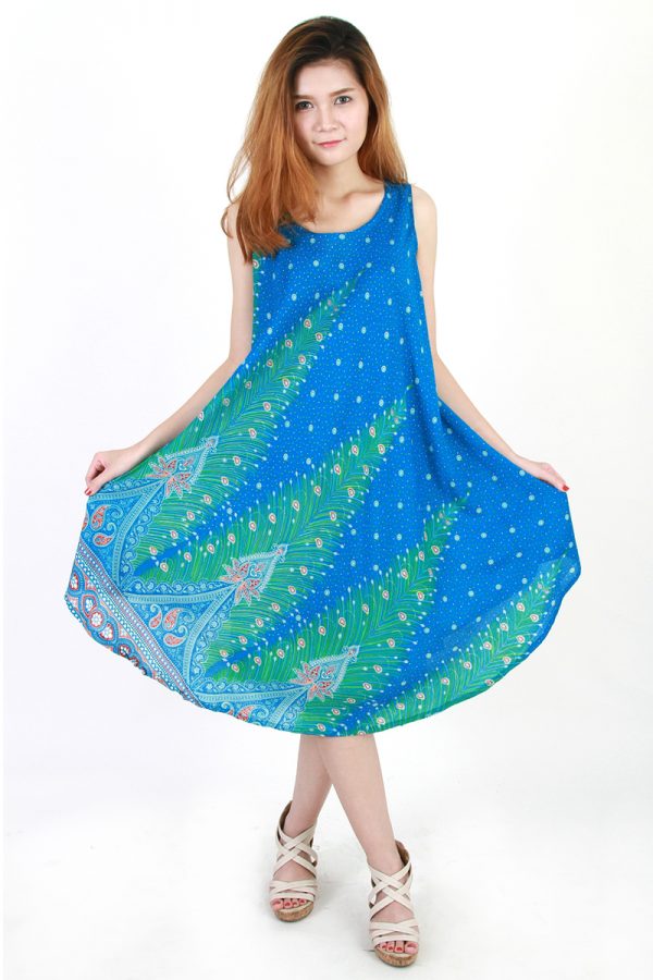 Peacock Bohemian Casual Beach Sundress Round Size XS-XXL up to 2X Blue bw06c-5199