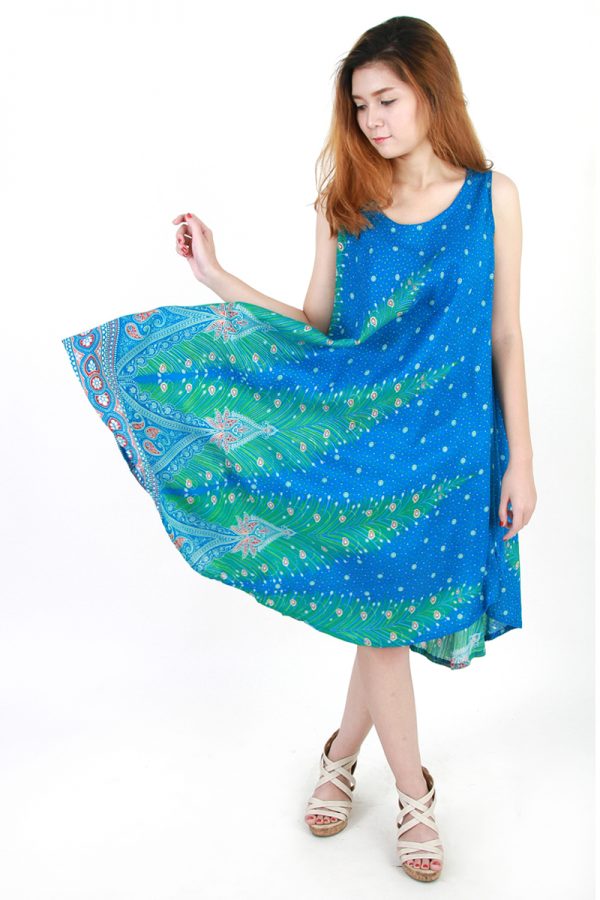 Peacock Bohemian Casual Beach Sundress Round Size XS-XXL up to 2X Blue bw06c-5200