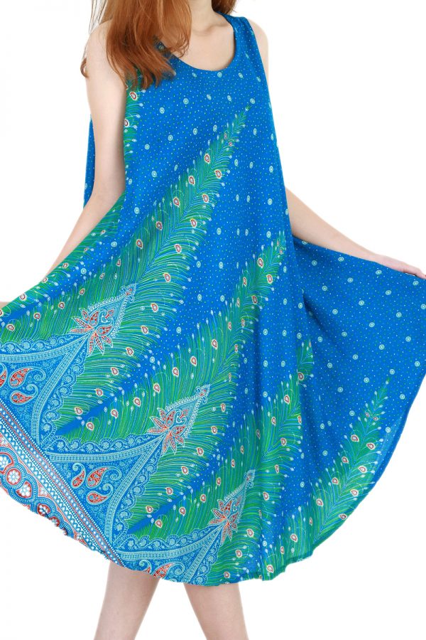 Peacock Bohemian Casual Beach Sundress Round Size XS-XXL up to 2X Blue bw06c-5205