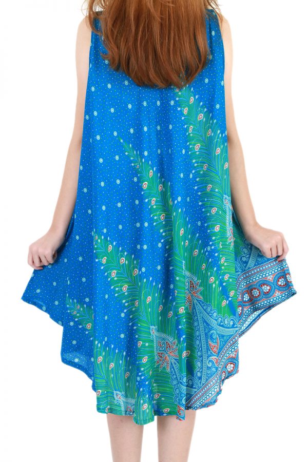 Peacock Bohemian Casual Beach Sundress Round Size XS-XXL up to 2X Blue bw06c-5204