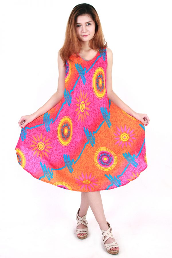 Fashion Bohemian Casual Beach Sundress Round Size XS-XXL up to 2X Orange bw02o-5452