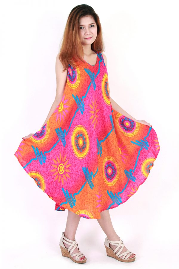 Fashion Bohemian Casual Beach Sundress Round Size XS-XXL up to 2X Orange bw02o-5454