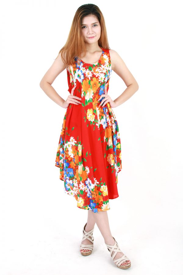 Flower Bohemian Casual Beach Sundress Round Size XS-XXL up to 2X Red bw03r-5515