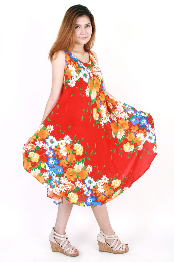 Flower Bohemian Casual Beach Sundress Round Size XS-XXL up to 2X Red bw03r-5517