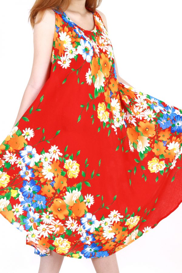 Flower Bohemian Casual Beach Sundress Round Size XS-XXL up to 2X Red bw03r-5519