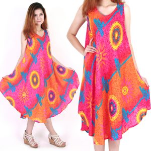 Fashion Bohemian Casual Beach Sundress Round Size XS-XXL up to 2X Orange bw02o-0