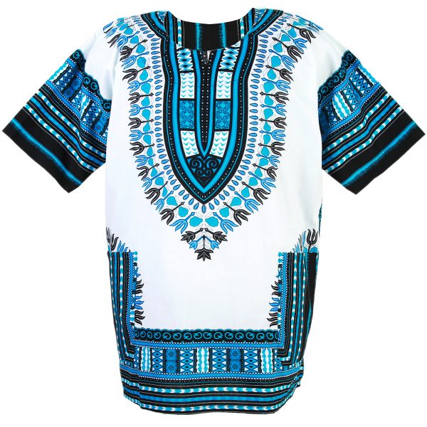 African Dashiki Mexican Poncho Hippie Tribal Ethic Boho Shirt White ad15c-0