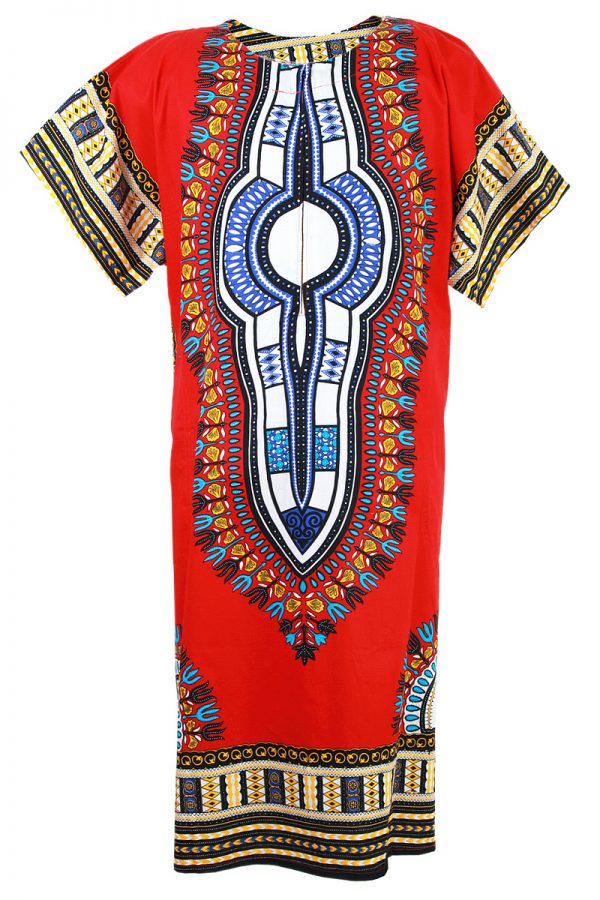 African Dashiki Mexican Long Dress Poncho Hippie Tribal Ethic Boho Red ad16r-0