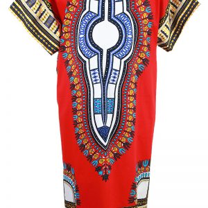 African Dashiki Mexican Long Dress Poncho Hippie Tribal Ethic Boho Red ad16r-6904