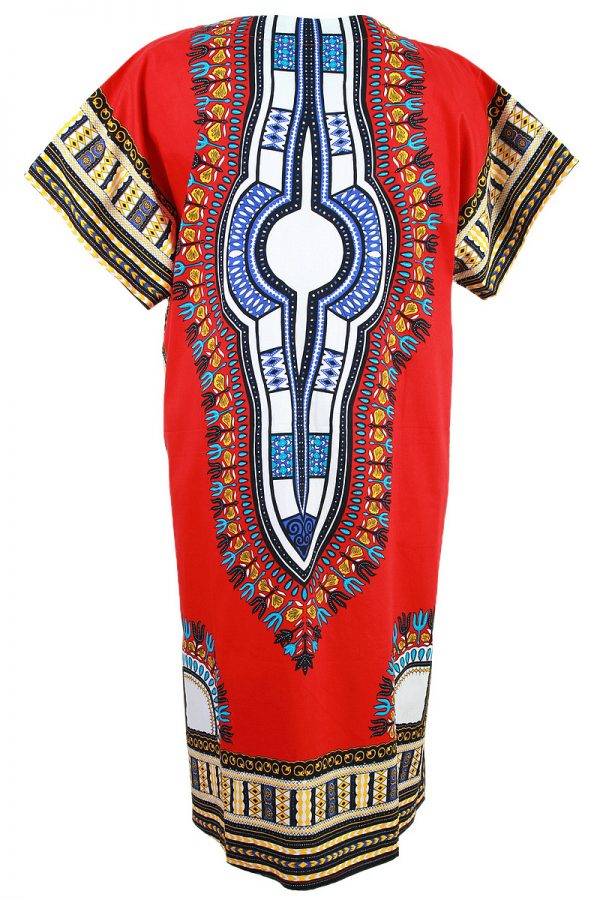 African Dashiki Mexican Long Dress Poncho Hippie Tribal Ethic Boho Red ad16r-6904