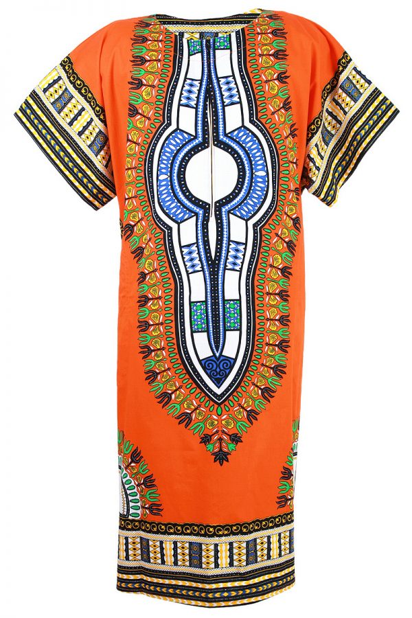 African Dashiki Mexican Long Dress Poncho Hippie Tribal Ethic Boho Orange ad16o-0
