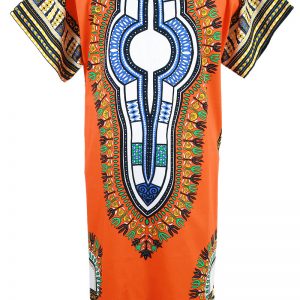 African Dashiki Mexican Long Dress Poncho Hippie Tribal Ethic Boho Orange ad16o-6899