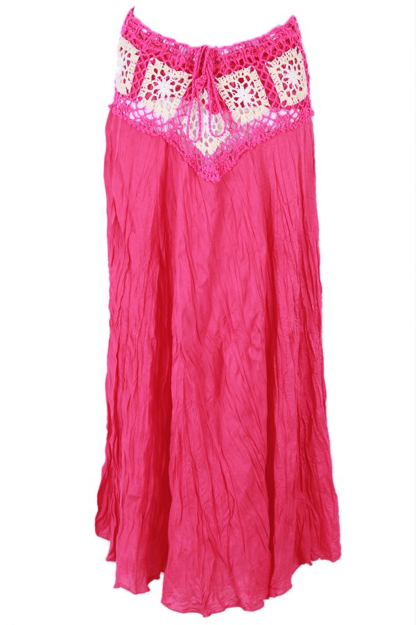 Bohemian Crochet Cotton Skirt Boho Hippy Hippie Gypsy Pink XS-XL sk168p-6082