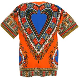 Heart African Dashiki Mexican Poncho Hippie Tribal Boho Shirt Orange ad17o-7609