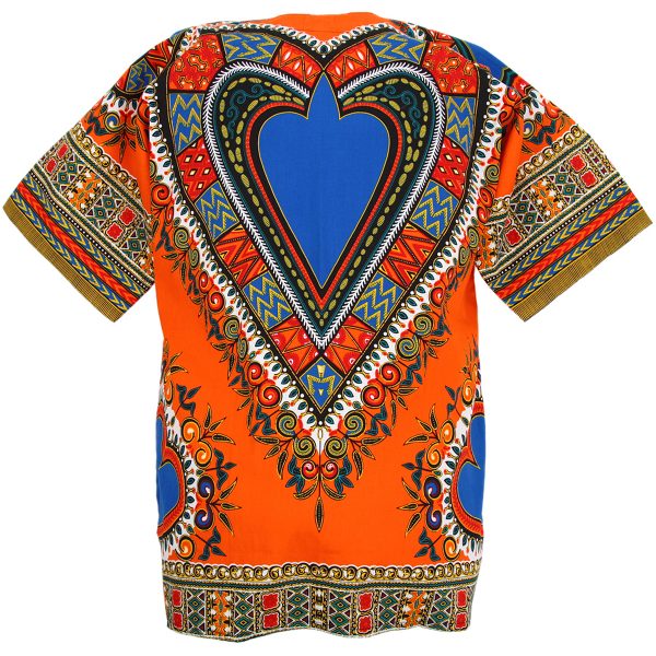 Heart African Dashiki Mexican Poncho Hippie Tribal Boho Shirt Orange ad17o-7609