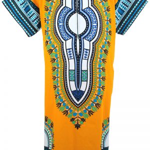 African Dashiki Mexican Long Dress Poncho Hippie Tribal Ethic Boho Yellow ad16w-0