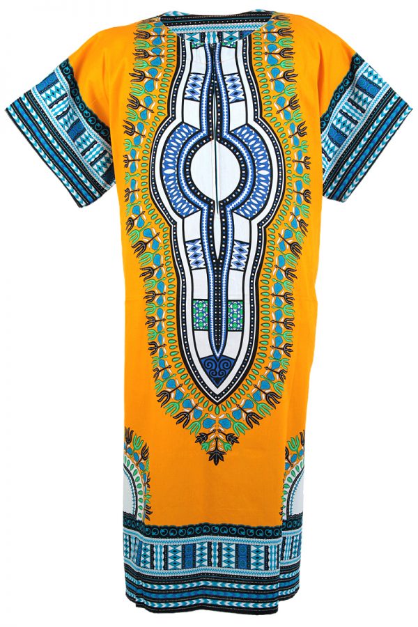 African Dashiki Mexican Long Dress Poncho Hippie Tribal Ethic Boho Yellow ad16w-0