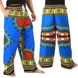 Dashiki African Pants Cotton Aladdin Yoga Harem Unisex BOHO Blue ap01s-0