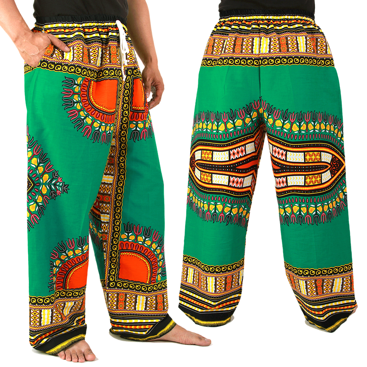 Dashiki African Pants Cotton Aladdin Yoga Harem Unisex BOHO Green ap01t