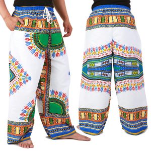 Dashiki African Pants Cotton Aladdin Yoga Harem Unisex BOHO White ap03ws-0