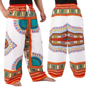 Dashiki African Pants Cotton Aladdin Yoga Harem Unisex BOHO White ap03wr-0