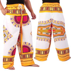 Dashiki African Pants Cotton Aladdin Yoga Harem Unisex BOHO White ap03wo-0