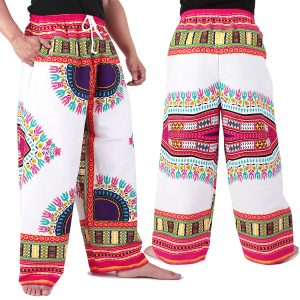 Dashiki African Pants Cotton Aladdin Yoga Harem Unisex BOHO White ap03wp-0
