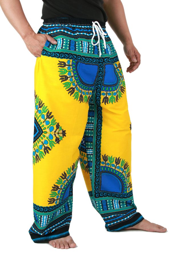 Dashiki African Pants Cotton Aladdin Yoga Harem Unisex BOHO Yellow ap01y-8165