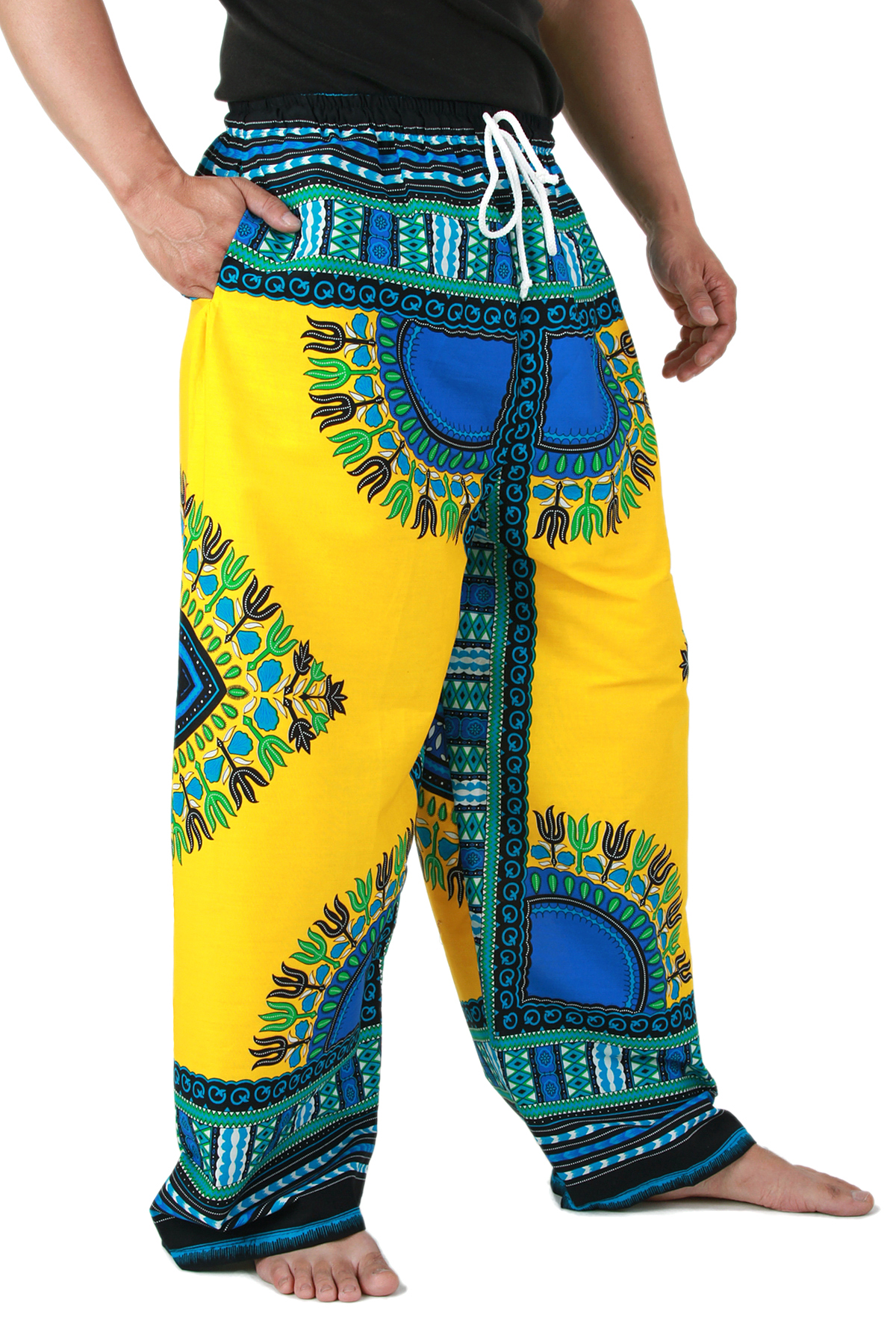 Dashiki African Pants Cotton Aladdin Yoga Harem Unisex BOHO Yellow ap01y