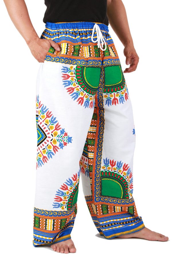 Dashiki African Pants Cotton Aladdin Yoga Harem Unisex BOHO White ap03ws-8182