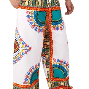 Dashiki African Pants Cotton Aladdin Yoga Harem Unisex BOHO White ap03wr-8180