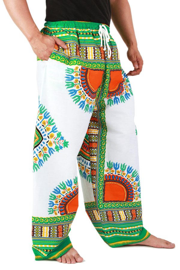 Dashiki African Pants Cotton Aladdin Yoga Harem Unisex BOHO White ap03wt-8174