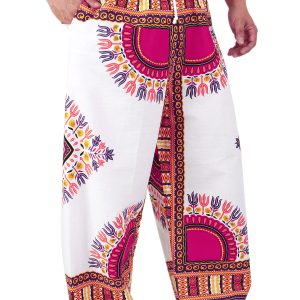 Dashiki African Pants Cotton Aladdin Yoga Harem Unisex BOHO White ap03wv-8168