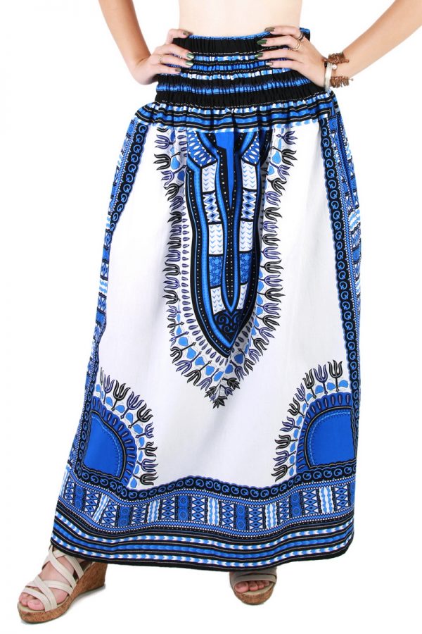 Dashiki African Skirt Cotton Mexican Hippie Tribal Ethic Boho White as02s-8193