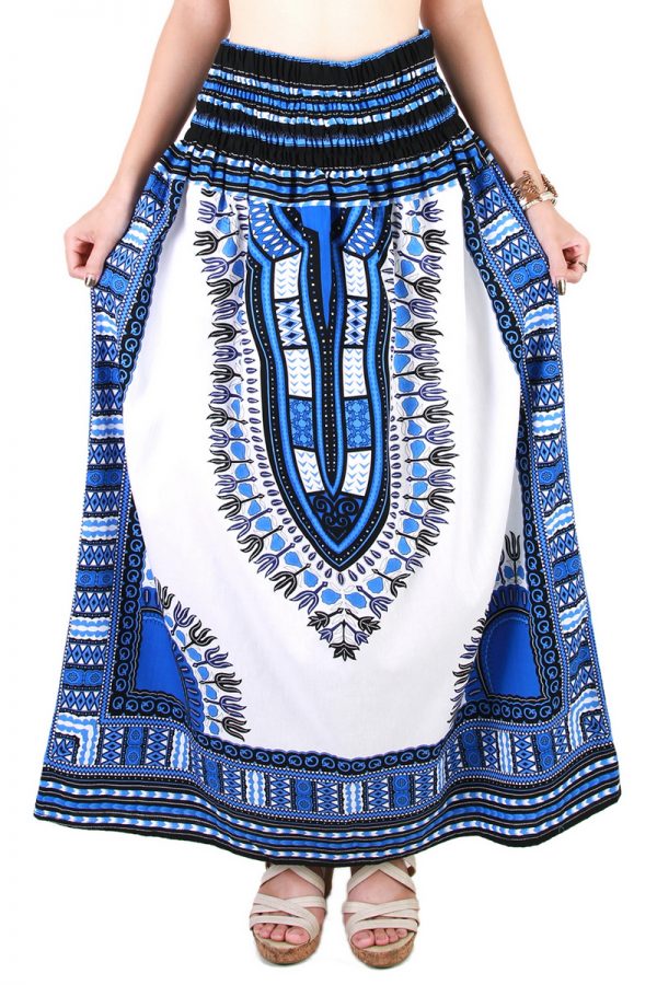 Dashiki African Skirt Cotton Mexican Hippie Tribal Ethic Boho White as02s-8189