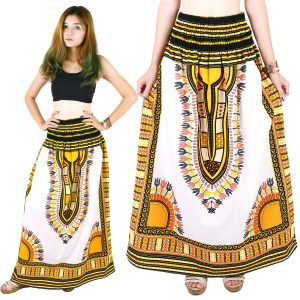 Dashiki African Skirt Cotton Mexican Hippie Tribal Ethic Boho White as02y-0