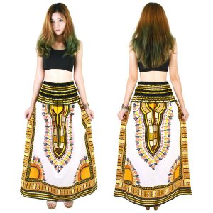Dashiki African Skirt Cotton Mexican Hippie Tribal Ethic Boho White as02y-8185