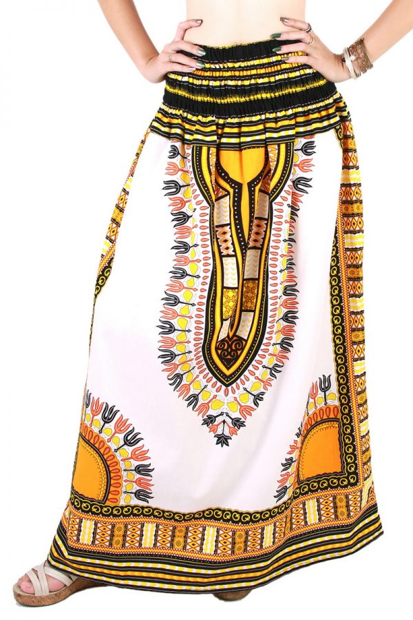 Dashiki African Skirt Cotton Mexican Hippie Tribal Ethic Boho White as02y-8188
