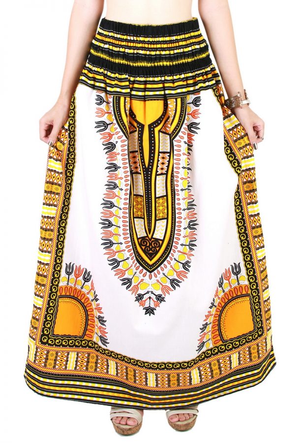 Dashiki African Skirt Cotton Mexican Hippie Tribal Ethic Boho White as02y-8186