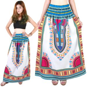 Dashiki African Skirt Cotton Mexican Hippie Tribal Ethic Boho White as03c-0