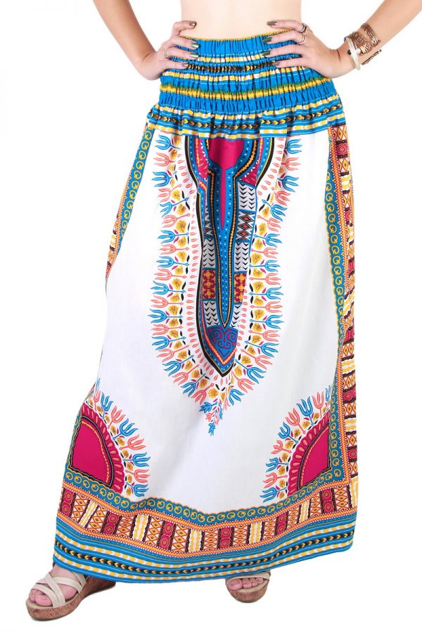Dashiki African Skirt Cotton Mexican Hippie Tribal Ethic Boho White as03c-8198